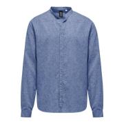 Linnen/Katoenen Mandarin Kraag Shirt BomBoogie , Blue , Heren