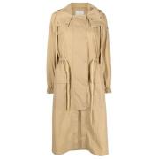 Beige Parka met Trekkoord in de Taille en Capuchon Moncler , Beige , D...