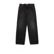 Vintage Gerecyclede Denim Jeans met Logodetail Amish , Black , Dames