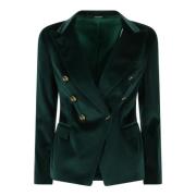 Velvet Dubbelrij Blazer Tagliatore , Green , Dames