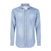Italiaanse Kraag Denim Overhemd Eleventy , Blue , Heren