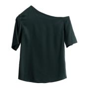 Off-shoulder zijden blouse met borduurzoom Ahlvar Gallery , Green , Da...
