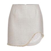 Gelamineerde Tweed Minirok met Strass Elisabetta Franchi , White , Dam...