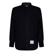 Donkerblauwe wollen overhemdjasje met 4-bar detail Thom Browne , Blue ...