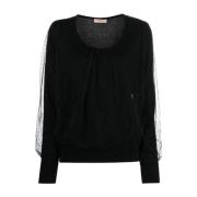 Zwarte Tule-Overlay Sweaters Twinset , Black , Dames