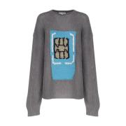 Grijze Trui met Zachte Pasvorm en Geborduurd Logo JW Anderson , Gray ,...