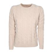 Gevlochten Crew Neck Cashmere en Wol Trui Cashmere Company , White , D...