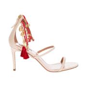 Python Print en Parel Sandalen Aquazzura , Beige , Dames