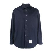 Blauw Overhemd met Logo-Patch Detail Thom Browne , Blue , Heren