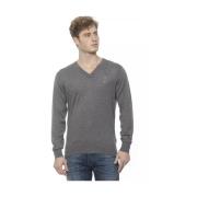 Grijze Cashmere V-hals Trui met Logo Borduursel Billionaire , Gray , H...