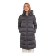 Gewatteerde Lange Jas met Vaste Capuchon Save The Duck , Gray , Dames