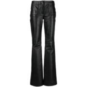 Zwarte Leren Wijde Broek Marine Serre , Black , Dames