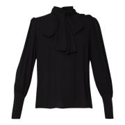 Elegante zwarte blouse met pofmouwen en hoge kraag Liu Jo , Black , Da...