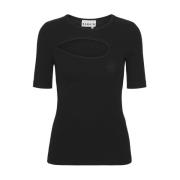 Zwart Rib Cut Out T-Shirt Remain Birger Christensen , Black , Dames