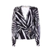 Georgetteblouse met dierenprint Fracomina , Black , Dames