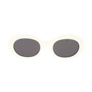 Ovale zonnebril met ivoorkleurig acetaat montuur en grijze organische ...