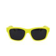 Geometrische zonnebril met geel fluorescerend montuur en grijze lenzen...