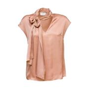 Satijnen blouse met viscose sjaal Nenette , Brown , Dames