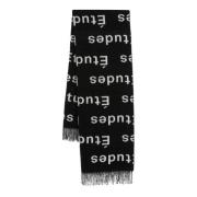 Zwarte Wollen Sjaal met Logo Print Études , Black , Heren