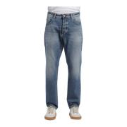 Relaxte Cropped Jeans met Versleten Details Icon Denim , Blue , Heren