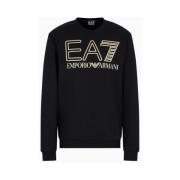 Contrast Logo Crew-Neck Sweatshirt Emporio Armani EA7 , Black , Heren