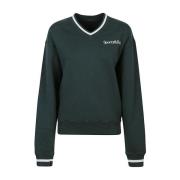 Groene V-Hals Katoenen Sweatshirt Sporty & Rich , Green , Dames