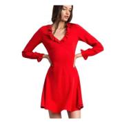 Luchtige V-hals jurk met gerimpelde mouwen Twinset , Red , Dames