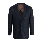 Geruite Wol/Kasjmier Blazer Barba , Blue , Heren