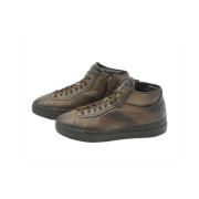 Bruine Leren Hoge Sneaker Santoni , Brown , Heren