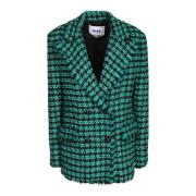 Groen Dubbelbreasted Jas met Raffelige Rand Msgm , Green , Dames