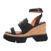 Dames sandalen met sleehak en rubberen zool Emanuelle Vee , Black , Da...