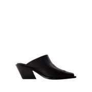 Zwarte leren mules met hak Anine Bing , Black , Dames