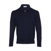 Donkerblauwe Gebreide Sweater met Ritssluiting en Geribbelde Details G...