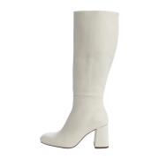 Ivory Leren Platte Hoge Laarzen van Martinez Souliers Martinez , White...