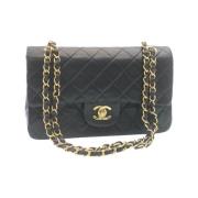 Tweedehands Zwarte Leren Chanel Flap Tas Chanel Vintage , Black , Dame...