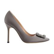 Grijze Satijnen Juweelgesp Pumps Manolo Blahnik , Gray , Dames