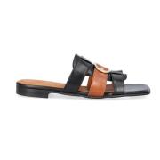 Stijlvolle Leren Sliders Billi Bi , Black , Dames