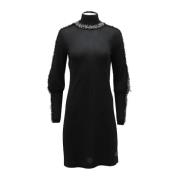Tweedehands Zwarte Tweed Jurk met Hoge Hals Chanel Vintage , Black , D...