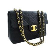 Tweedehands Zwarte Leren Chanel Flap Tas Chanel Vintage , Black , Unis...