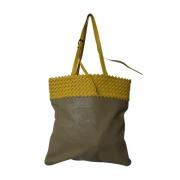 Luxe Groene Leren Tote Tas Bottega Veneta Vintage , Green , Dames