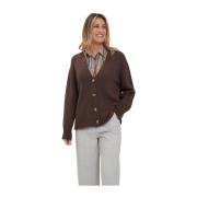 Gebreide Cardigan met Knopen Alpha Studio , Brown , Dames