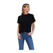 T-shirt met ronde hals en omgeslagen mouwen Gran Sasso , Black , Dames