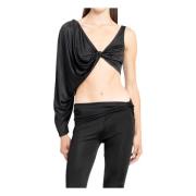 Zwarte Gedrapeerde Eén Mouw Top Atlein , Black , Dames