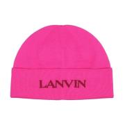 Fuchsia Wollen Hoed met Geborduurd Logo Lanvin , Pink , Dames