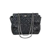 Zwarte Leren Medium Chanel Tas Chanel Vintage , Black , Dames