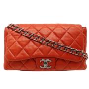 Tweedehands Oranje Leren Chanel Flap Tas Chanel Vintage , Orange , Dam...
