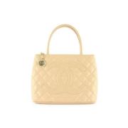 Vintage Leren Tassen Chanel Vintage , Beige , Dames