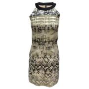 Beige Zijden Mouwloze Jurk met Slangenprint Trim Giambattista Valli Pr...