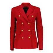 Rode Double Breasted Stretch Wol Blazer Seafarer , Red , Dames