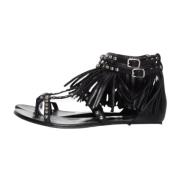 Pre-owned Leather sandals Saint Laurent Vintage , Black , Dames